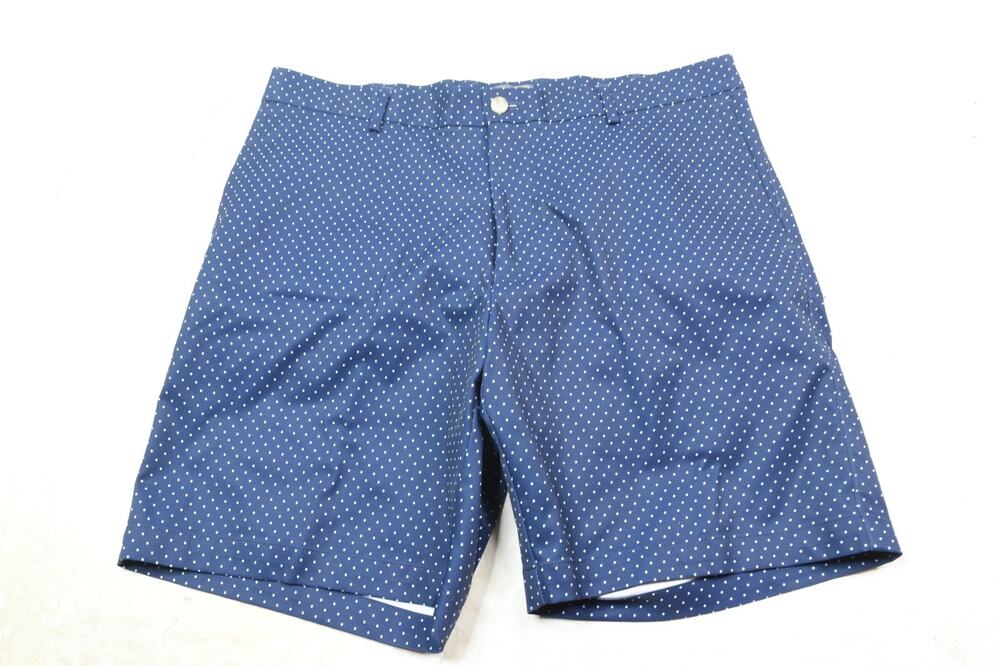 Peter Millar Crown Sport Golf Shorts Mens 35 Blue White Polka-Dot Classic Fit